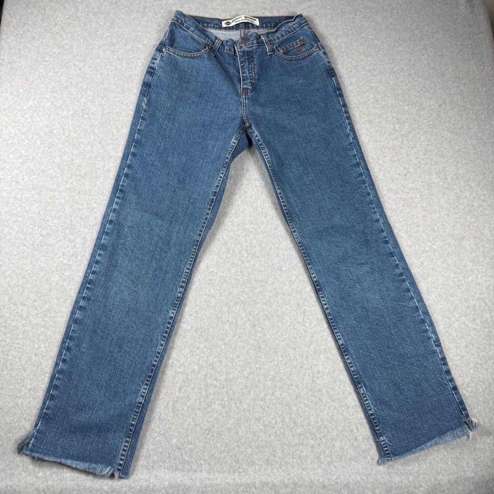 Harley-Davidson Straight Leg Jeans 4L Blue Denim Biker Y2K Frayed Hem 99014-05VL